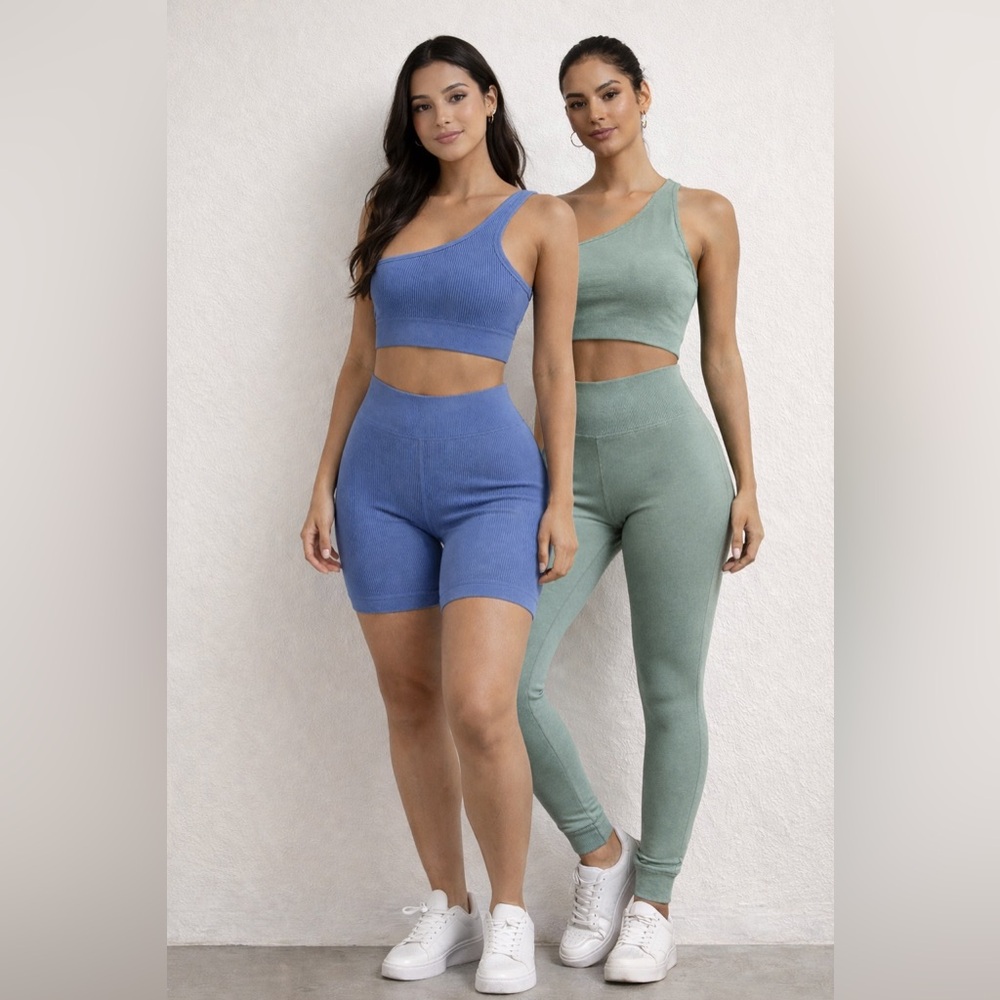 2 for $20 High-Waist One-Shoulder Shorts and Leggings Set. Excellent Condition.